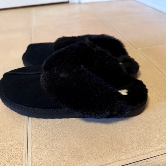 Women's Faux Fur & Faux Suede Black Clog/Slip On Slippers - 9 - Picture 5 of 5